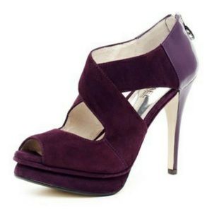 MICHAEL Michael Kors Elena Suede Cross Platform Burgundy Maroon Heels Size 9
